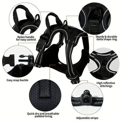 Dog Harness No Pull with 2 Leash Clips, Adjustable Soft Padded, Reflective Oxford No Choke Pet Vest with Easy Control Handle PawsnHeart