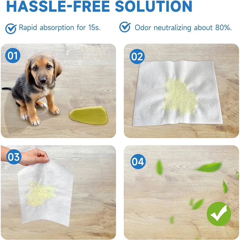 100PCS/Bag Dog Urine Absorbing Paper Pet Absorbent Paper Pet Diaper Urine Pad Quick Dry Wipe Urine Absorbent Paper Pet Supplies PawsnHeart