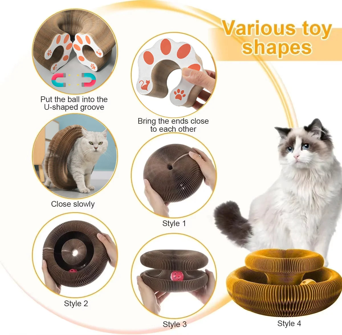 Magic Cat Scratch Organ Board Cat Toy with Ball Cat Grinding Claw Cat Climbing Frame Kitten Round Corrugated Cat Scratching Toy PawsnHeart