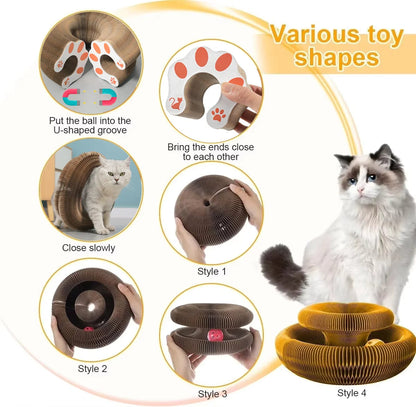 Magic Cat Scratch Organ Board Cat Toy with Ball Cat Grinding Claw Cat Climbing Frame Kitten Round Corrugated Cat Scratching Toy PawsnHeart