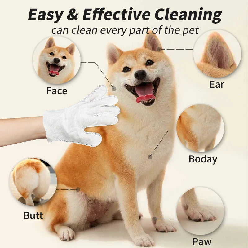 New 6PCS Pet Wash-Free Gloves Cat Bath Deodorant Wipes Disposable Cleaning Dry Cleaning Dog Wipes Gentle And Convenient Gloves PawsnHeart