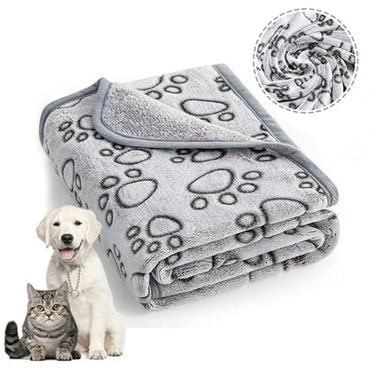 Soft fluffy pet blanket with a cute cartoon pattern, providing warmth and comfort for cats and dogs