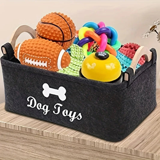 1pc Felt Pet Toy Box, Dog Toy Box, Storage Basket Chest Organizer For Organizing Pet Toys, Blankets, Leashes And Food PawsMagics