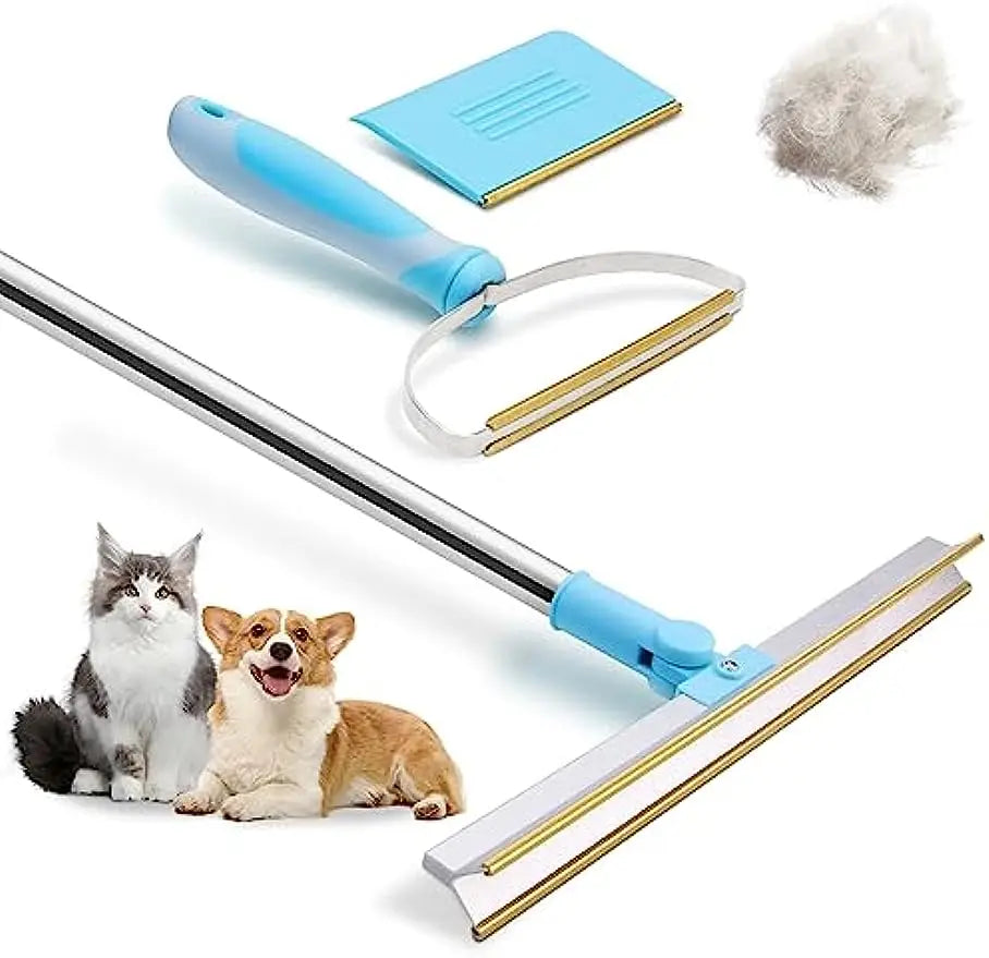 Carpet Rake Pet Hair Remover Set Pet Hair Removal Tool Telescopic Handle Rug Rake for Dog Cat Hair 180° Rotation Carpet Shave PawsnHeart