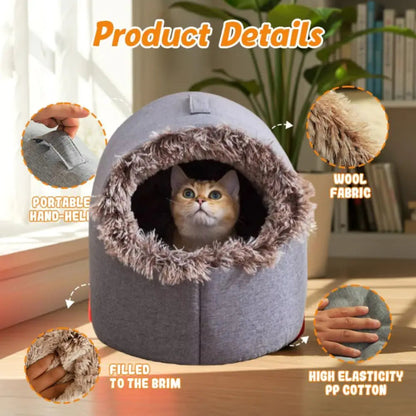 New Warm Winter Cat Bed Wrap Integrated Cat House Comfort with Handle Pet Cave Cats Dogs Furniture PawsnHeart
