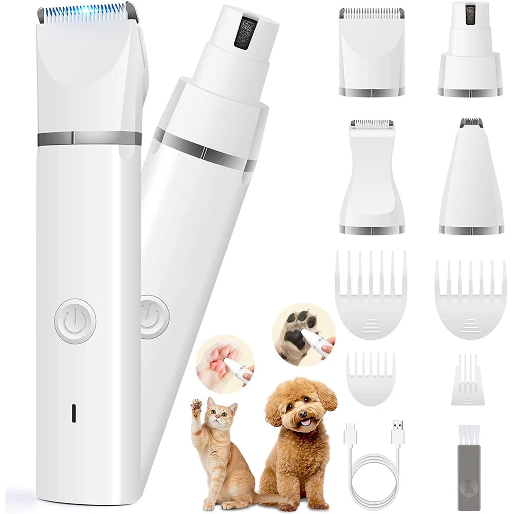 Dog&Cat lippers Grooming Kit Hair Clipper Low Noise Paw Trimmer Rechargeable Cordless Quiet Nail Grinder Shaver For  Pets PawsnHeart