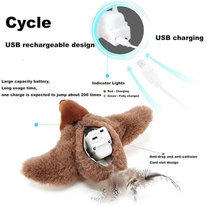 2 Styles Interactive Cat Toy Flapping Bird With Catnip Rechargeable Bird Cat Toys Touch Activated Fluffy Plush Toys For Cats PawsnHeart