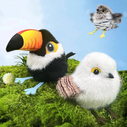 Fluttering and chirping bird cat toy