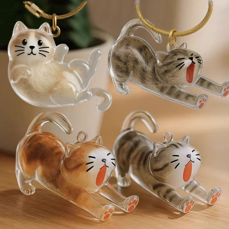 New Cute Cat Hair Storage Box Keychains Bag Hanging Pendant Pet Hair Fur Transparent Creative Souvenir Pet Memorial Ideal Gifts PawsnHeart
