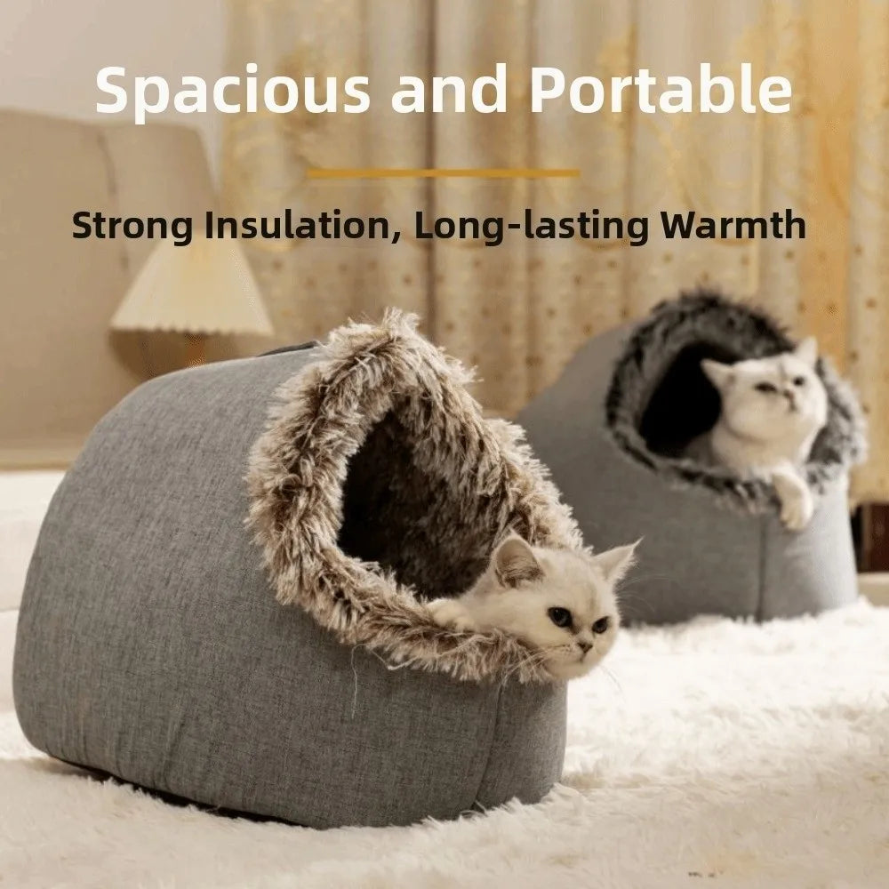 New Warm Winter Cat Bed Wrap Integrated Cat House Comfort with Handle Pet Cave Cats Dogs Furniture PawsnHeart