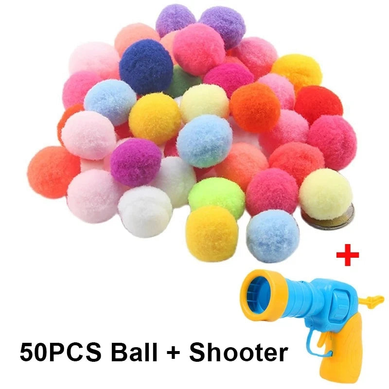 Cat Toys Interactive Launch Training Toy For Pet Kitten Creative Mini Shooting Gun Games Stretch Plush Ball Toys Pet Supplies PawsMagics