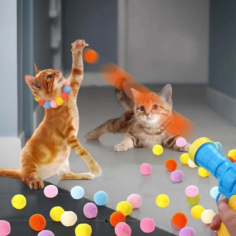 Cat Toys Interactive Launch Training Toy For Pet Kitten Creative Mini Shooting Gun Games Stretch Plush Ball Toys Pet Supplies PawsMagics