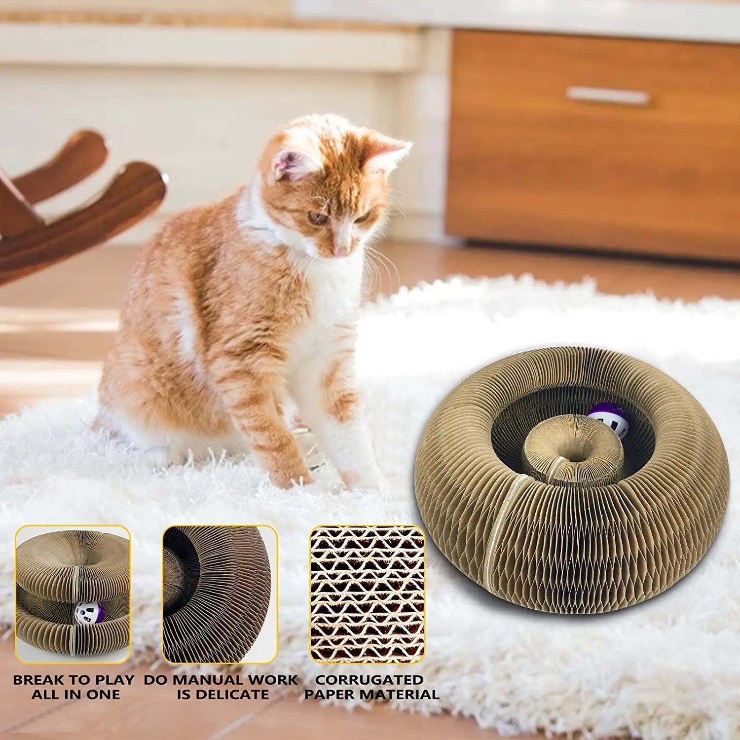Magic Cat Scratch Organ Board Cat Toy with Ball Cat Grinding Claw Cat Climbing Frame Kitten Round Corrugated Cat Scratching Toy PawsnHeart