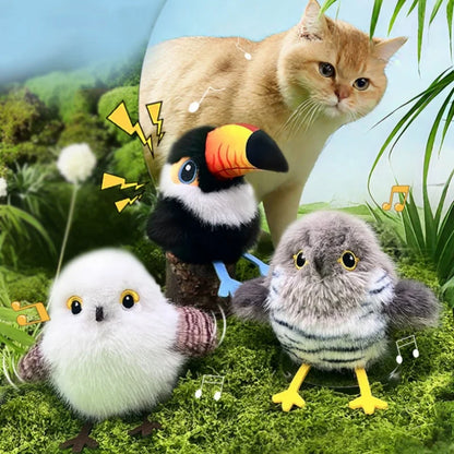 Fluttering and chirping bird cat toy