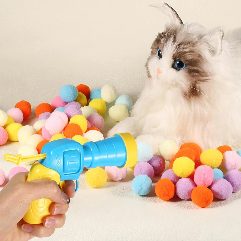 Cat Toys Interactive Launch Training Toy For Pet Kitten Creative Mini Shooting Gun Games Stretch Plush Ball Toys Pet Supplies PawsMagics