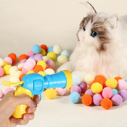 Cat Toys Interactive Launch Training Toy For Pet Kitten Creative Mini Shooting Gun Games Stretch Plush Ball Toys Pet Supplies PawsMagics