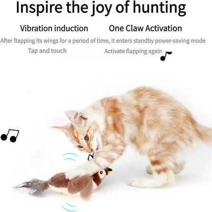 2 Styles Interactive Cat Toy Flapping Bird With Catnip Rechargeable Bird Cat Toys Touch Activated Fluffy Plush Toys For Cats PawsnHeart