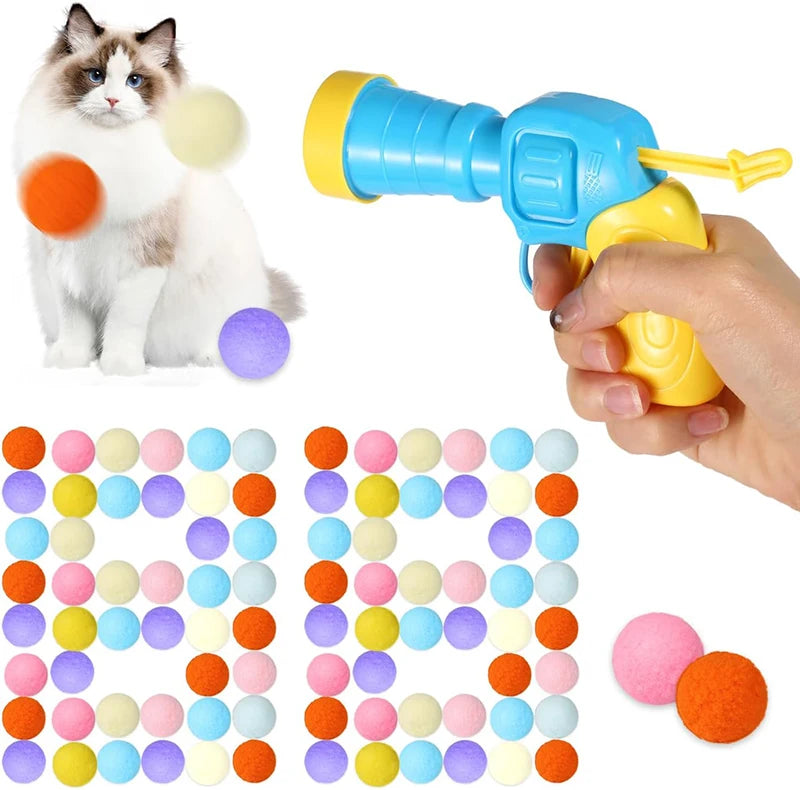 Cat Toys Interactive Launch Training Toy For Pet Kitten Creative Mini Shooting Gun Games Stretch Plush Ball Toys Pet Supplies PawsMagics