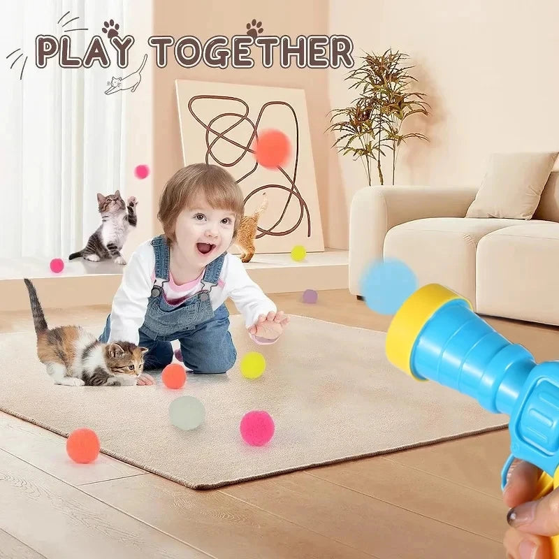 Cat Toys Interactive Launch Training Toy For Pet Kitten Creative Mini Shooting Gun Games Stretch Plush Ball Toys Pet Supplies PawsMagics