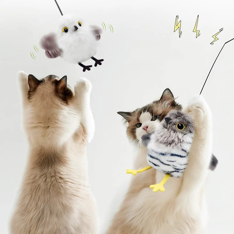 Fluttering and chirping bird cat toy
