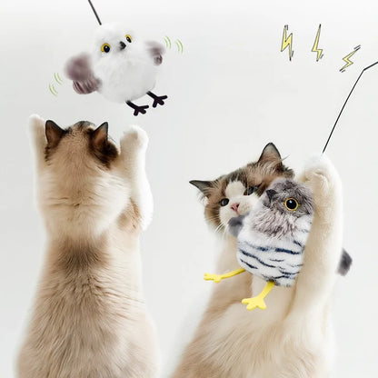 Fluttering and chirping bird cat toy