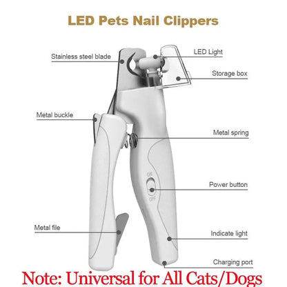 Pet Nail Clipper with LED Light Dog Cat Special Blood Line Scissors Multifunction Nail Trimmer Pet Cleaning Grooming Supplies PawsnHeart