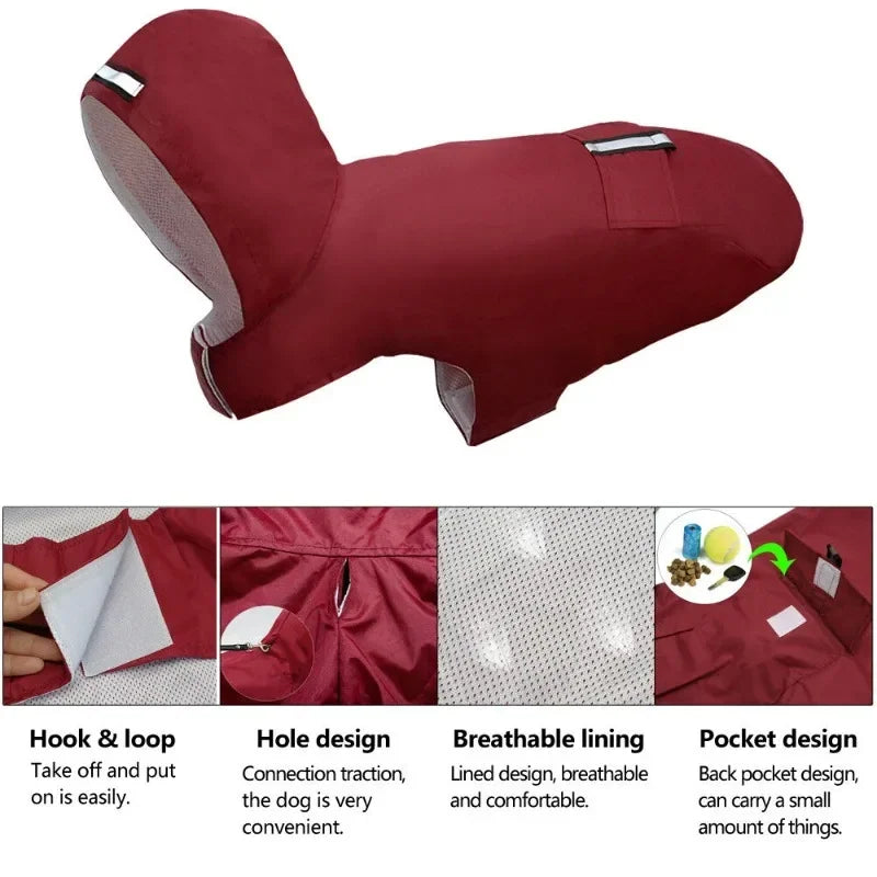 9 Sizes Dog Raincoat Small Medium Large Dogs Waterproof Hooded Jacket Rain Clothes with Reflective Stripe Outdoor Accessories PawsnHeart