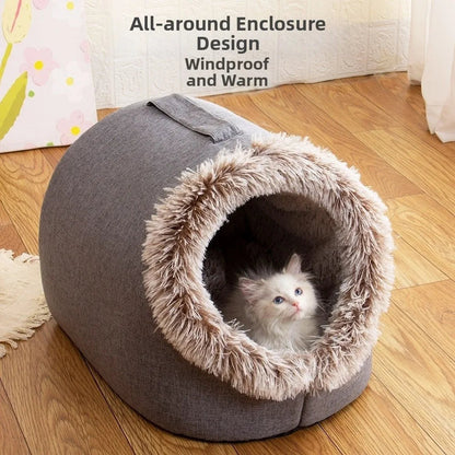 New Warm Winter Cat Bed Wrap Integrated Cat House Comfort with Handle Pet Cave Cats Dogs Furniture PawsnHeart