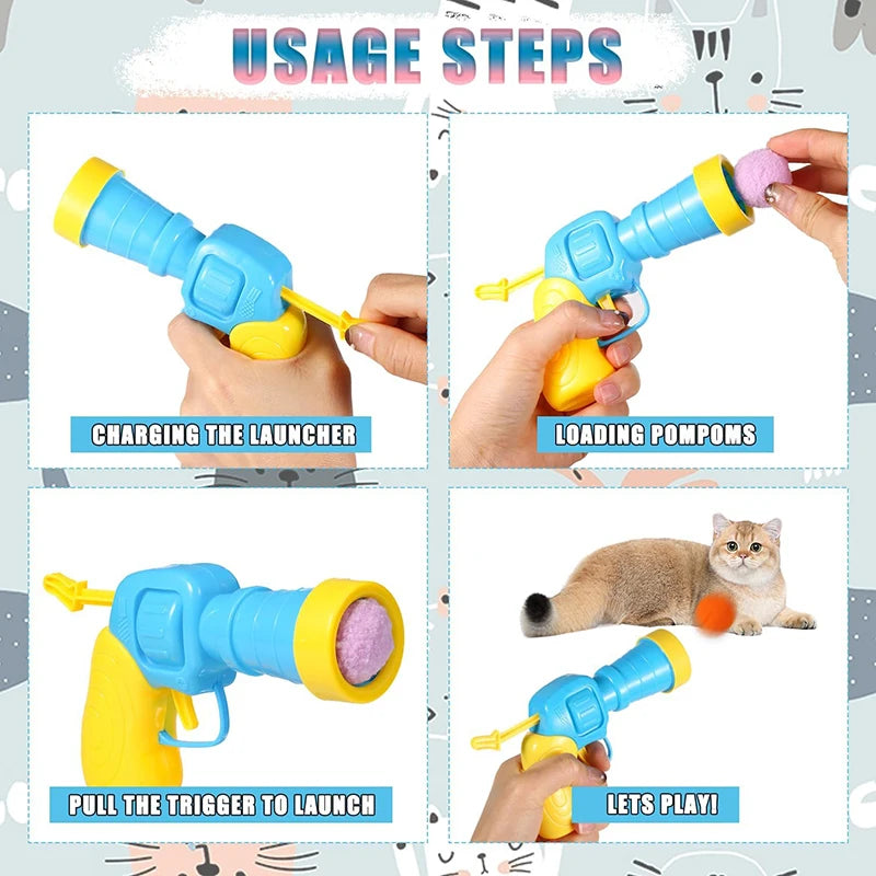 Cat Toys Interactive Launch Training Toy For Pet Kitten Creative Mini Shooting Gun Games Stretch Plush Ball Toys Pet Supplies PawsMagics