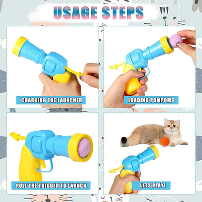 Cat Toys Interactive Launch Training Toy For Pet Kitten Creative Mini Shooting Gun Games Stretch Plush Ball Toys Pet Supplies PawsMagics