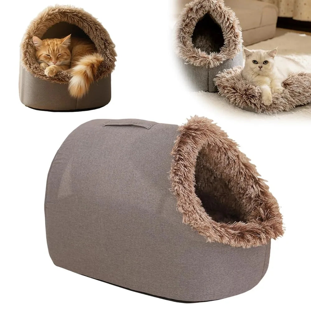 New Warm Winter Cat Bed Wrap Integrated Cat House Comfort with Handle Pet Cave Cats Dogs Furniture PawsnHeart